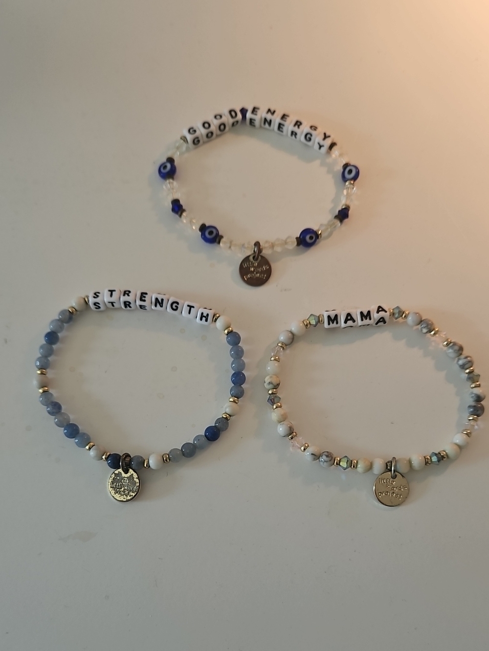 Little Words Project Bracelet Set of 3 – Mama, Strength & Good Energy